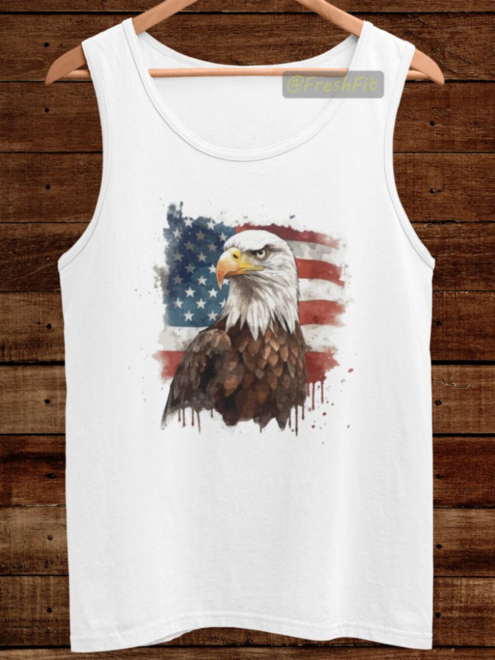 🆕USA Eagle American Flag Watercolor Graphic White Tank Top